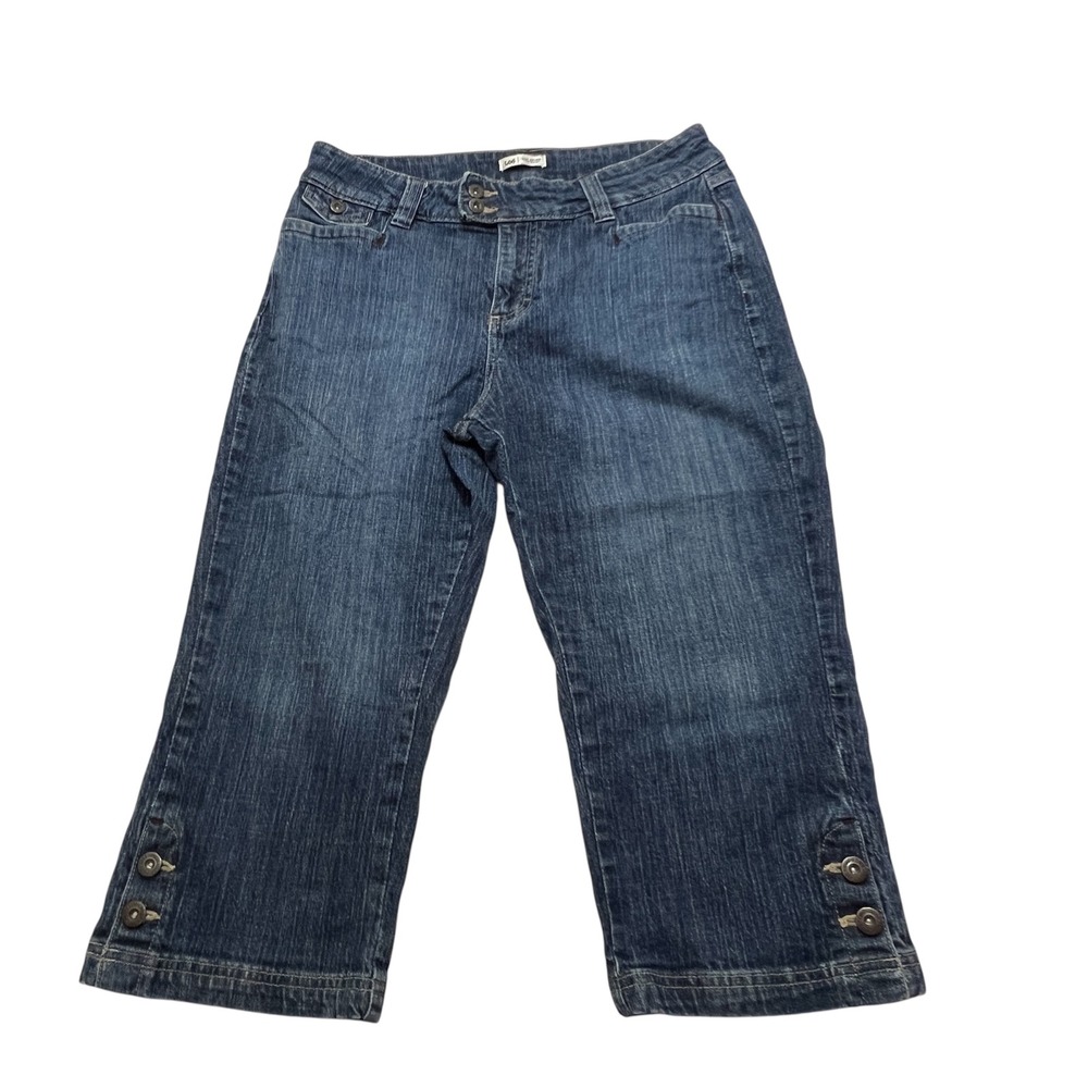 Lee 1889 Denim Capri Pants Just Below Waist Button Accent Womens 12M Dark Wash
